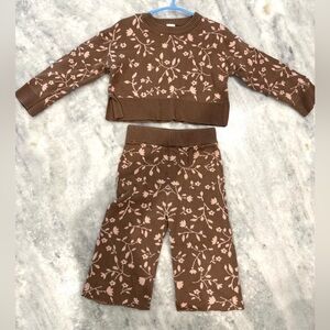 Girls Brown & Pink Floral Knit Pajama Matching Set